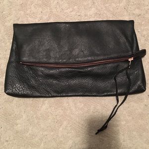 Leather Foldover Clutch with Rosegold Hardware